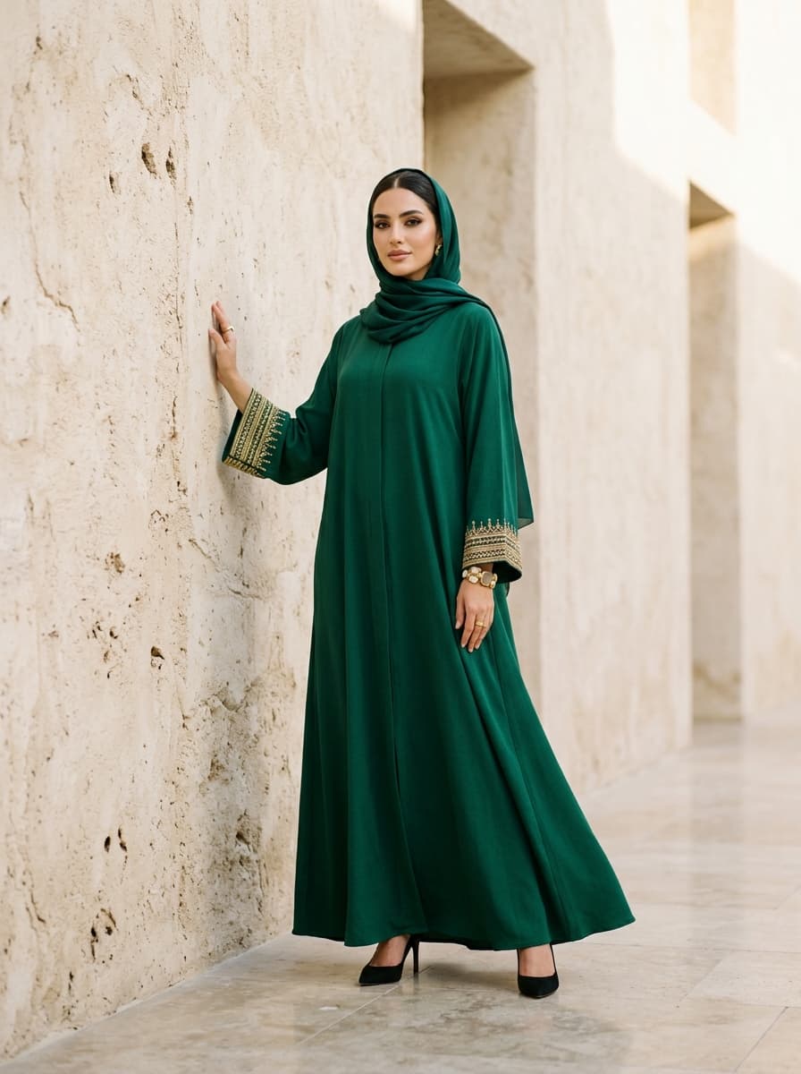 Abaya Crêpe Émeraude & Or
